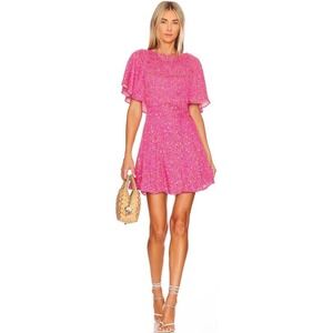 Free People Pink Floral Flutter Sleeve Lace Up Back Mini Dress XS